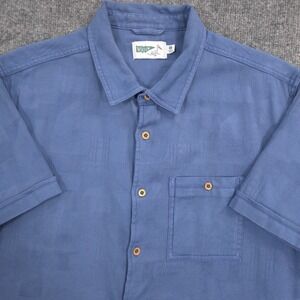 Huckberry Wellen Shirt Mens L Blue Jacquard Patchwork Short Sleeve Resort Preppy